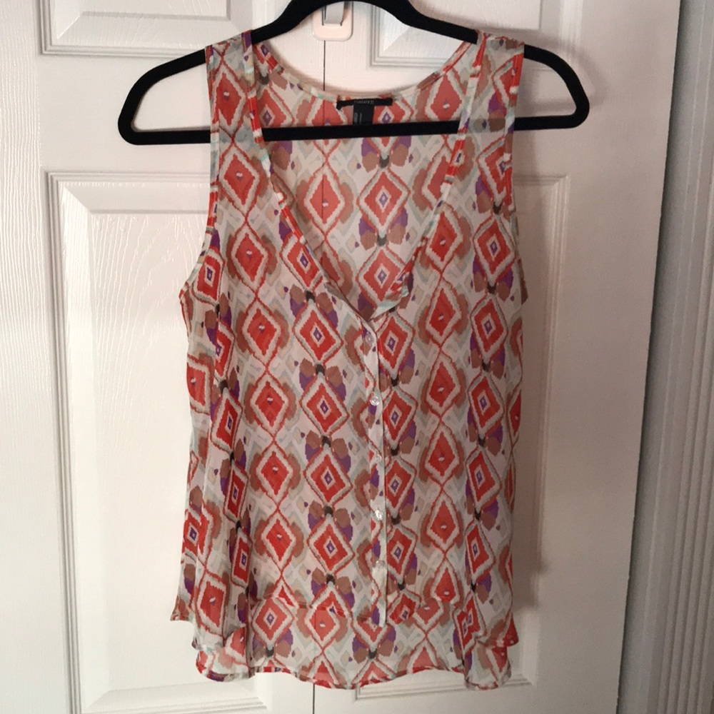 Sheer geometric button up cami